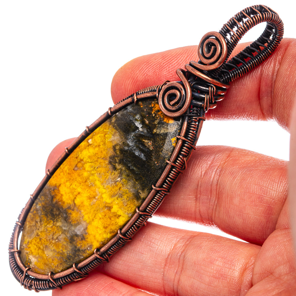 Bumblebee Jasper Wire Wrap Pendant 3 1/4" (Oxidized Copper)