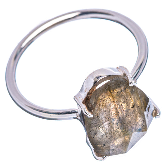 Faceted labradorite oval ring in sterling silver, four-prong setting