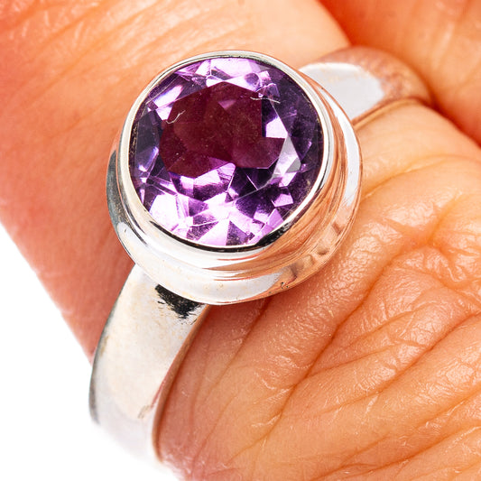 Sterling silver amethyst ring with large faceted oval purple gemstone
