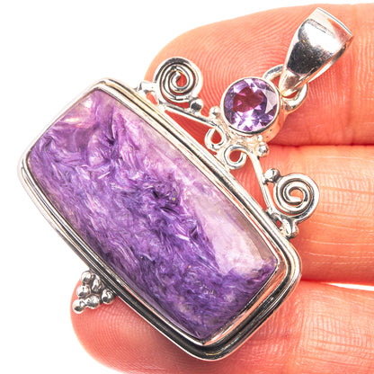 Charoite, Amethyst Pendant 1 5/8" (925 Sterling Silver) P38902