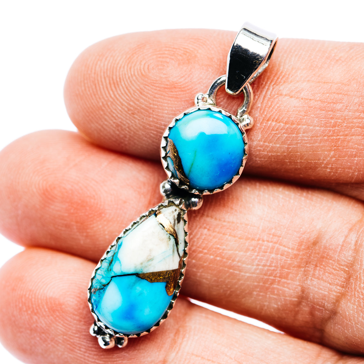 Ice Blue Dahlia Turquoise Pendant 1 5/8" (.925 Sterling Silver)