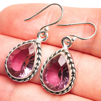 Faceted lab alexandrite teardrop drop earrings with purple-pink gemstones, sterling silver