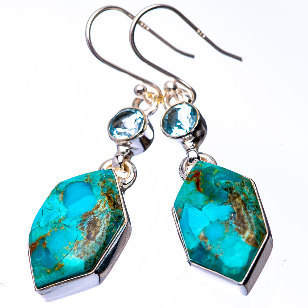 Chrysocolla, Blue Topaz Earrings 1 7/8" (925 Sterling Silver) E432305