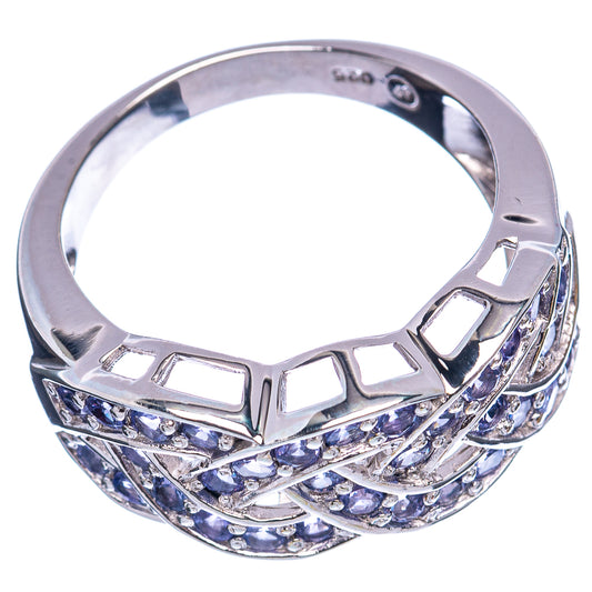 Sterling silver tanzanite-style ring with blue-purple faceted stones along the band