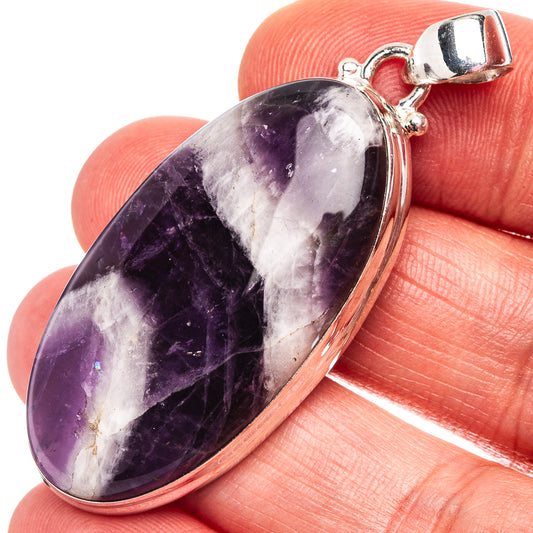 Amethyst teardrop pendant in .925 sterling silver with loop bail, purple with white veining