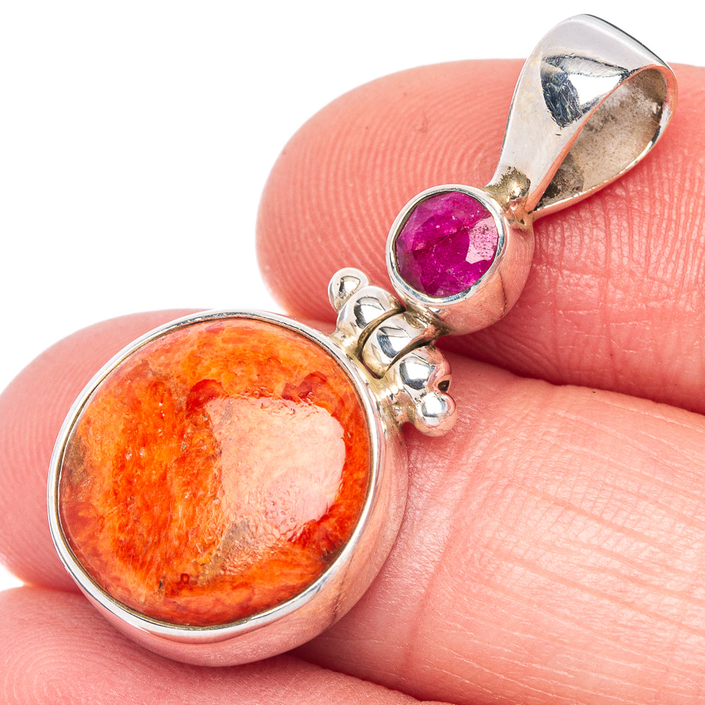 Sponge Coral, Ruby Pendant 1 1/4" (925 Sterling Silver) P41047