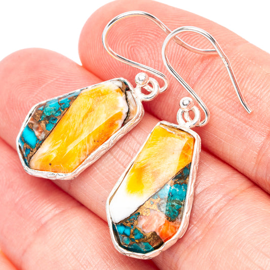 Spiny Oyster Turquoise Earrings 1 3/8" (925 Sterling Silver) E1286