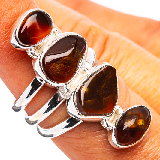 Oval fire opal and .925 sterling silver ring, dark amber marquise cabochons, size 6.75