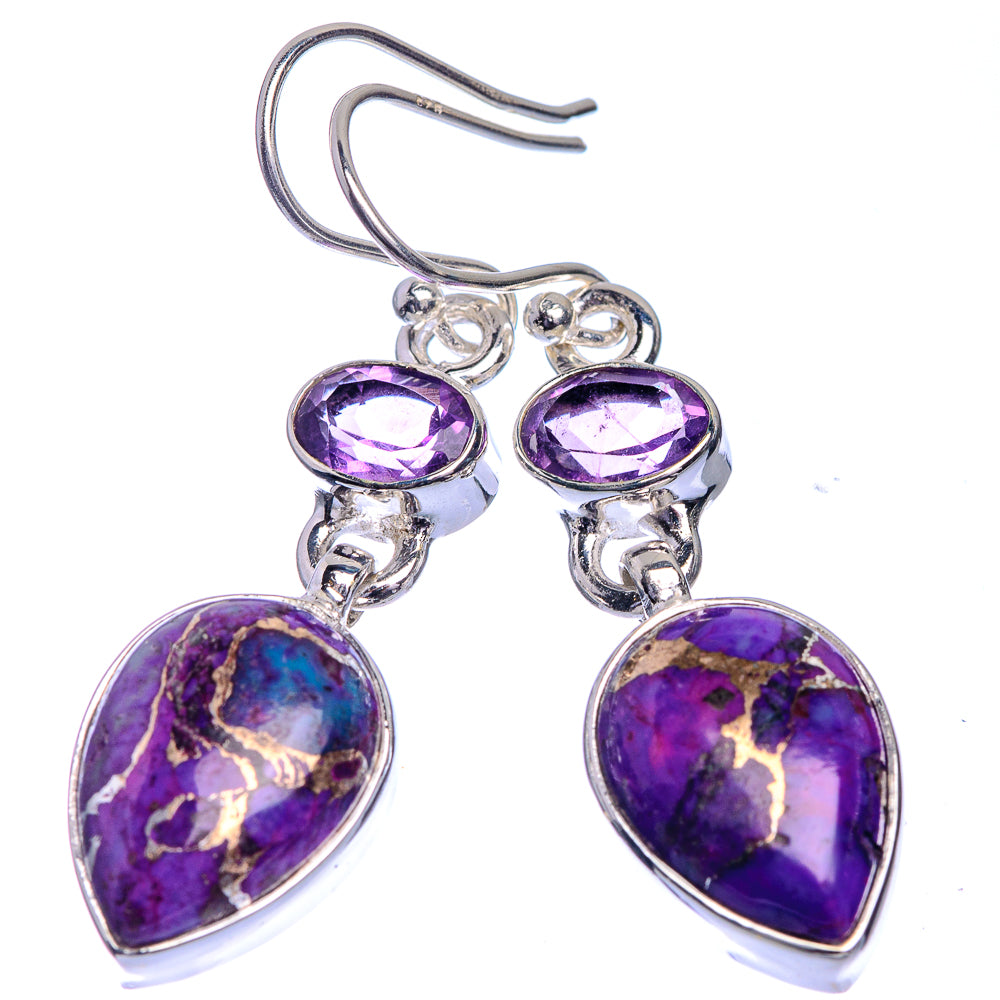 Sterling silver amethyst purple oval and teardrop gemstone dangle earrings