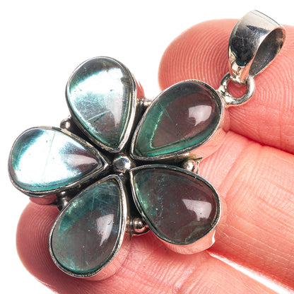 Teardrop stone floral pendant in sterling silver, blue-green hues