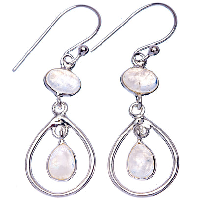 Rainbow Moonstone Dainty Earrings 1 5/8" (925 Sterling Silver) E2079