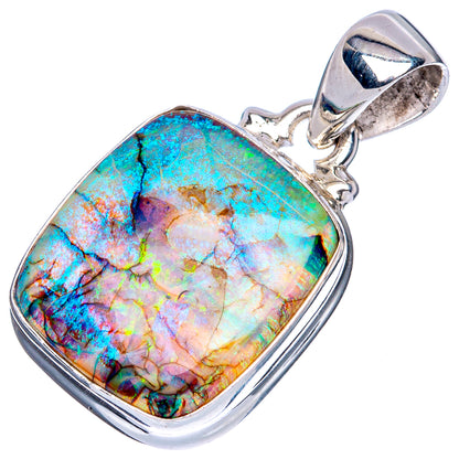 Sterling silver opal pendant with bail, square bezel, and rainbow turquoise iridescent center