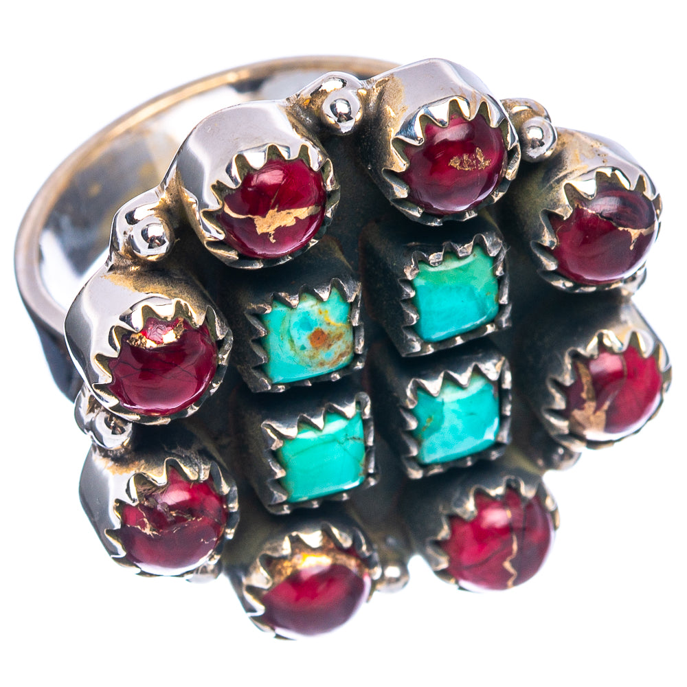 Exclusive Native Style Red Dahlia Turquoise, Mojave Turquoise Ring Size 7 Adjustable (.925 Sterling Silver)