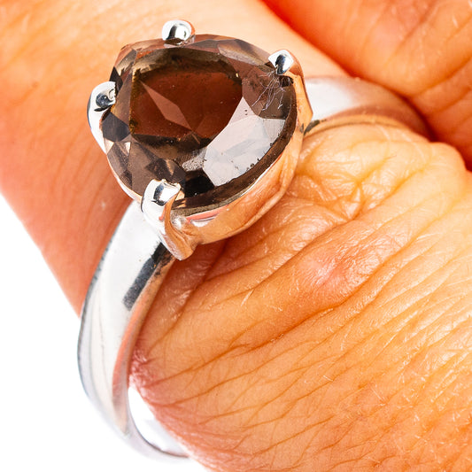 Smoky quartz faceted ring, .925 sterling silver, oval gemstone on size 9 finger