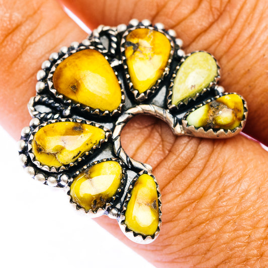 Southwestern-style amber gemstone naja ring in oxidized .925 sterling silver, size 7