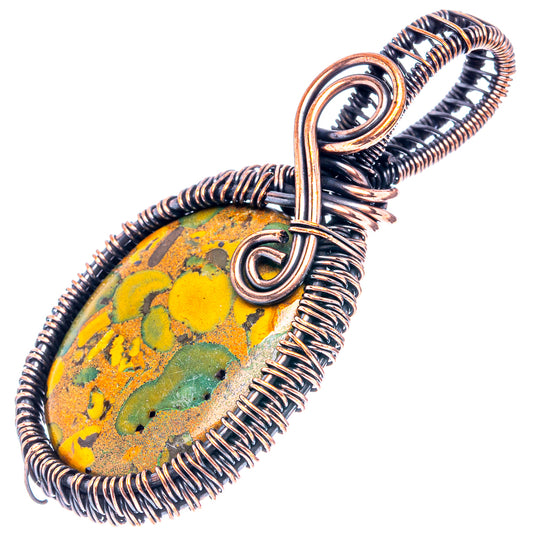 Oxidized copper wire-wrapped oval jasper pendant with open loop bail