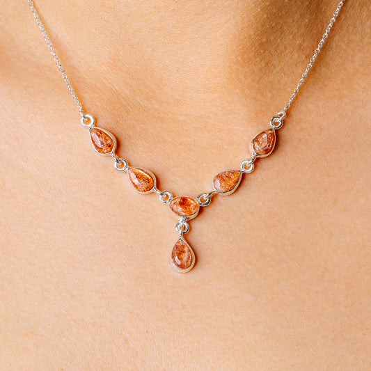 Sunstone Necklace 17 To 18 3/4" (925 Sterling Silver) N90165