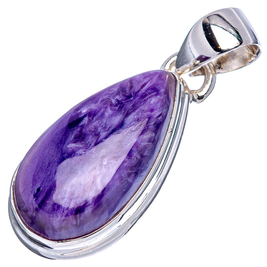 Sterling silver charoite teardrop pendant with purple stone and loop bail