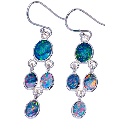 Rare Doublet Opal Earrings 1 3/4" (925 Sterling Silver) E1658