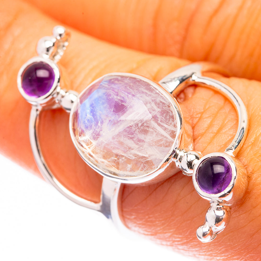 Premium Rainbow Moonstone, Amethyst Ring Size 8 (925 Sterling Silver) R141916