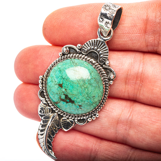 Exclusive Southwestern Style Hubei Turquoise Pendant 2 1/4" (.925 Sterling Silver)