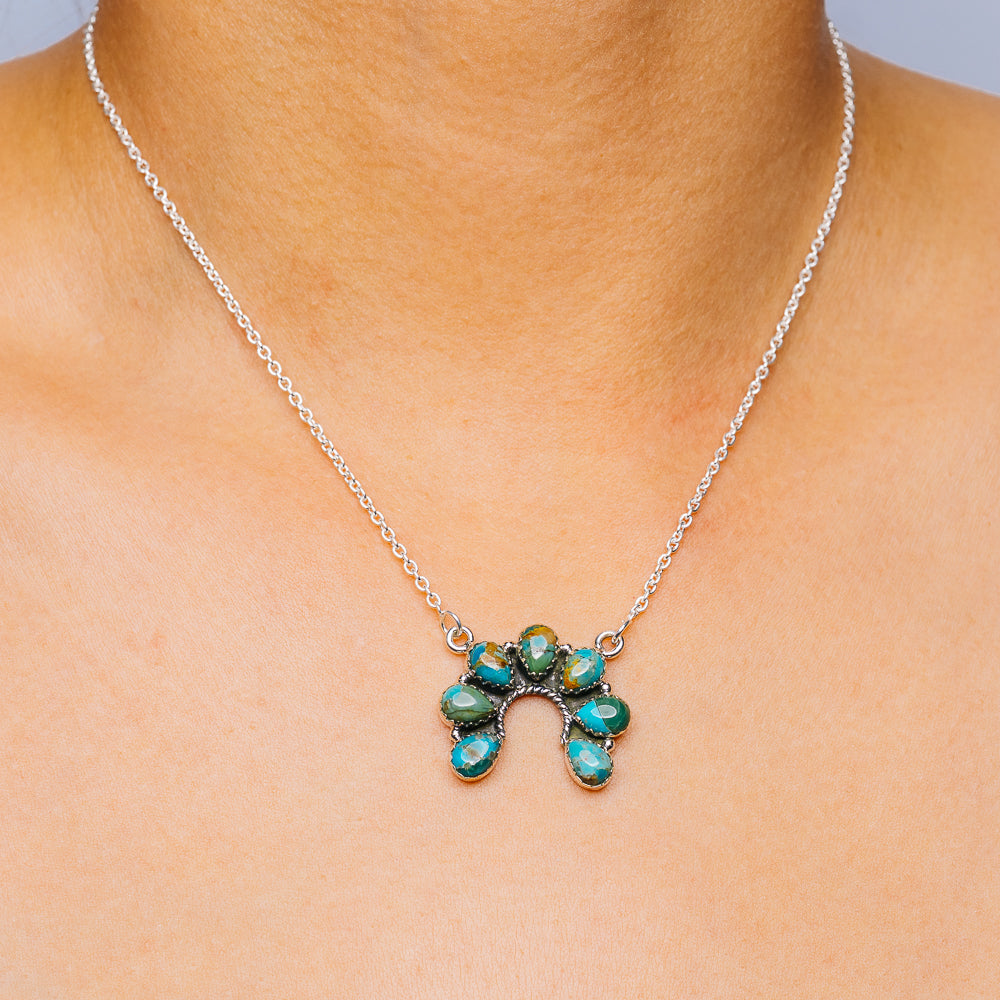 Southwestern Style Kingman Turquoise Necklace 17 to 19" (.925 Sterling Silver)