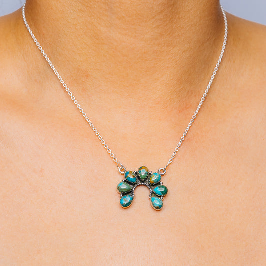 Southwestern Style Kingman Turquoise Necklace 17 to 19" (.925 Sterling Silver)