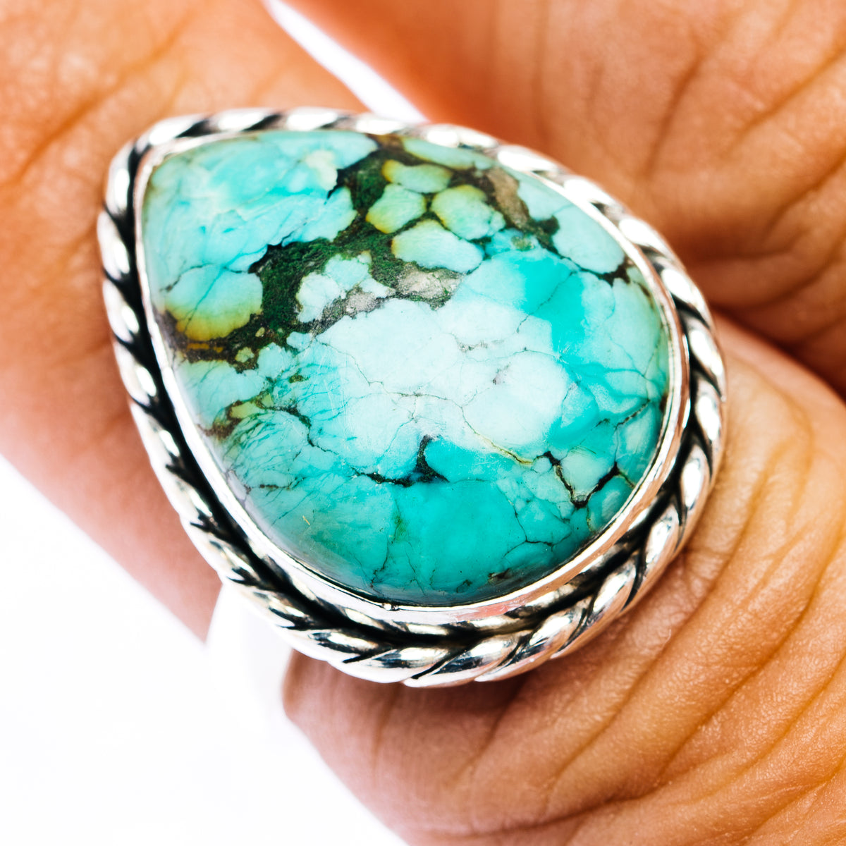 Premium Tibetan Turquoise Ring Size 7.25 (.925 Sterling Silver)