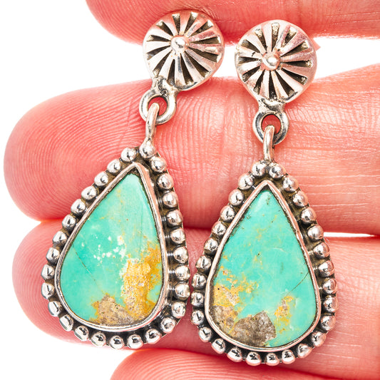 Turquoise teardrop drop earrings, .925 silver, sunburst top and beaded halo