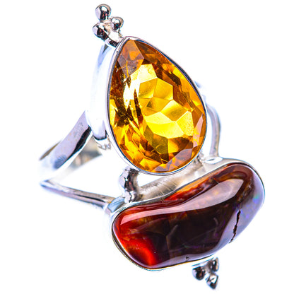 Large Mexican Fire Agate, Citrine Ring Size 9 (925 Sterling Silver) RING140261