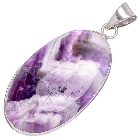 Oval amethyst cabochon pendant with silver-plated bezel and bail