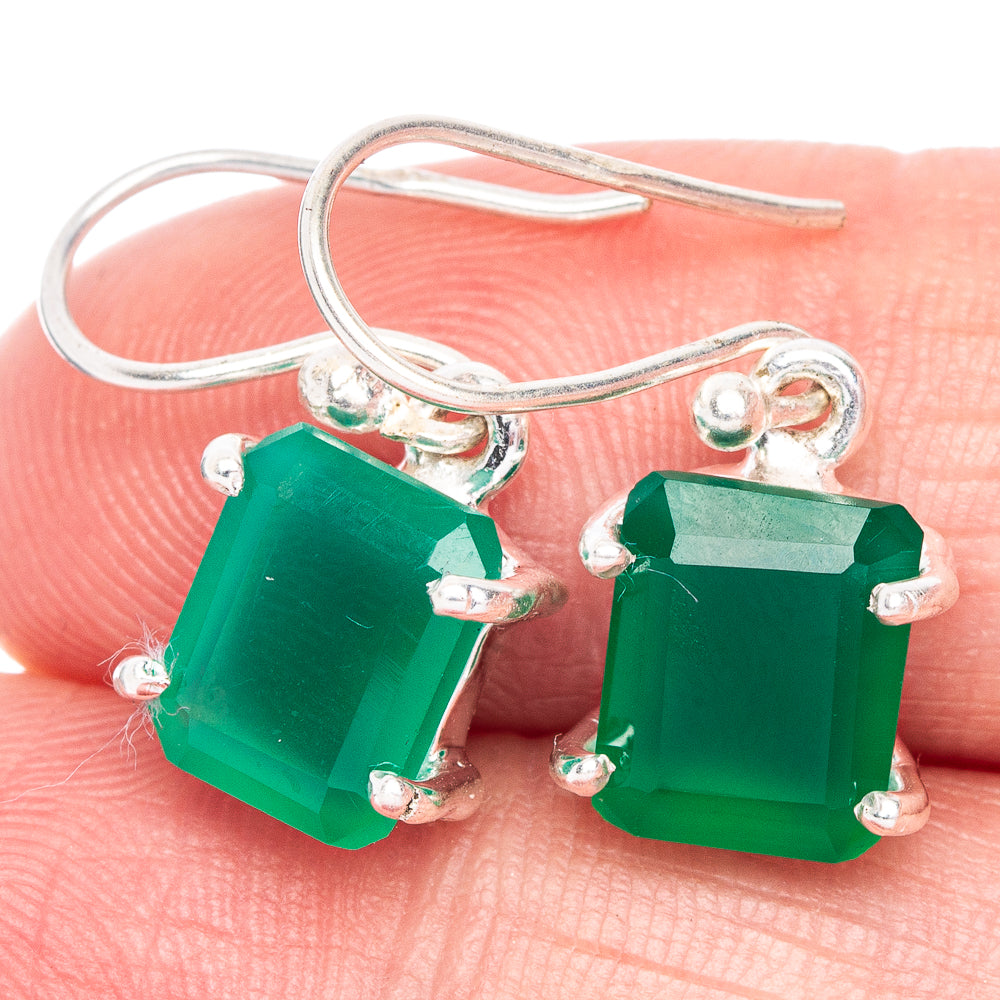 Green Onyx Earrings 7/8" (925 Sterling Silver) E433480