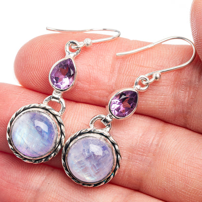 Rainbow Moonstone, Amethyst Earrings 1 5/8" (925 Sterling Silver) E432439
