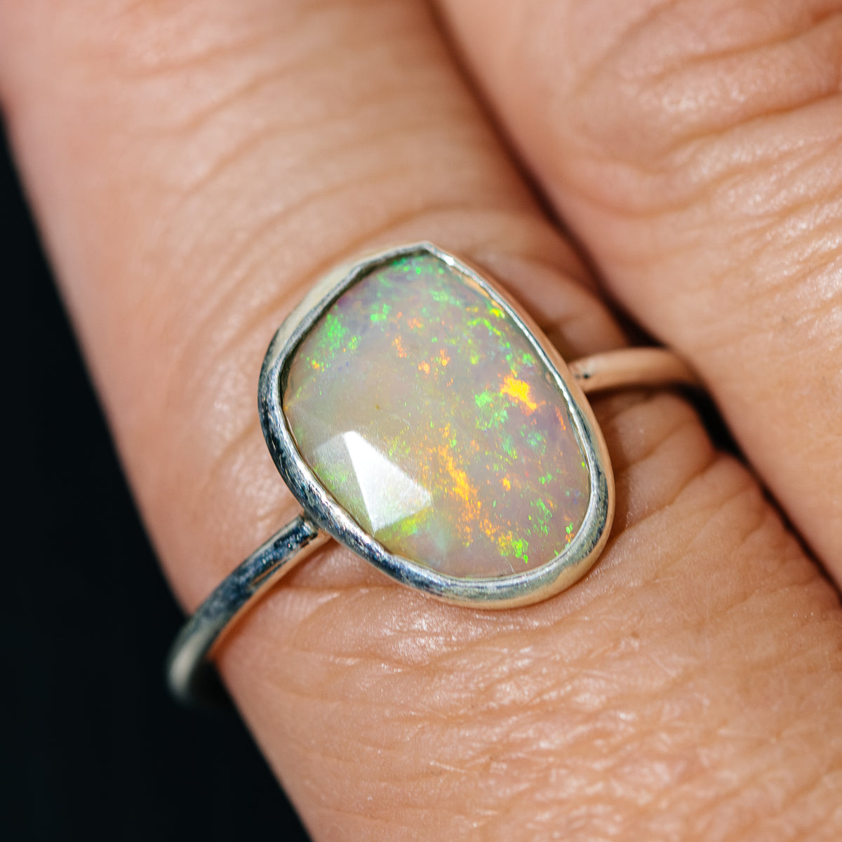 Ethiopian Opal Dainty Ring Size 10.25 (.925 Sterling Silver)
