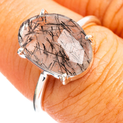 Faceted Tourmalinated Quartz Ring Size 7 (.925 Sterling Silver)