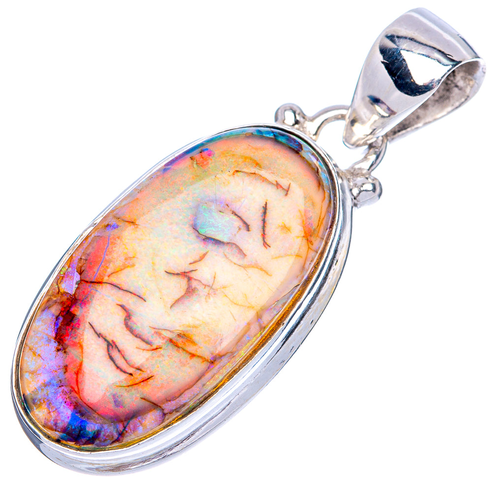 Oval 925 sterling silver opal pendant with multicolor fire and openwork bail