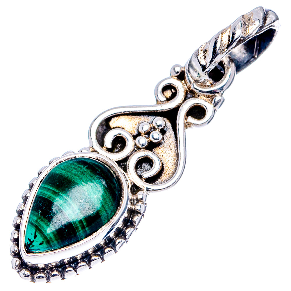 Dainty Malachite Pendant 1 1/8" (.925 Sterling Silver)