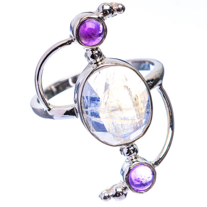 Premium Rainbow Moonstone, Amethyst Ring Size 8 (925 Sterling Silver) R141916
