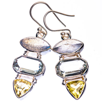 Rainbow Moonstone, White Quartz, Citrine Earrings 1 5/8" (925 Sterling Silver) E432621