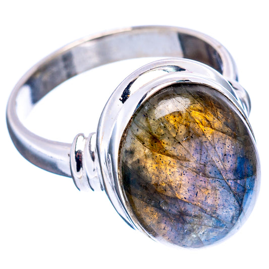 Sterling silver labradorite ring with oval blue-gold flash stone in bezel