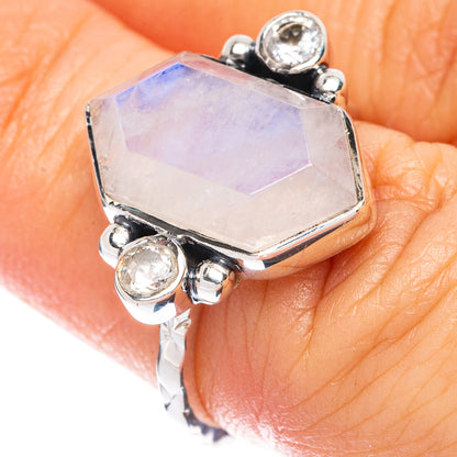 Premium Rainbow Moonstone, White Quartz Ring Size 6 (925 Sterling Silver) R1823