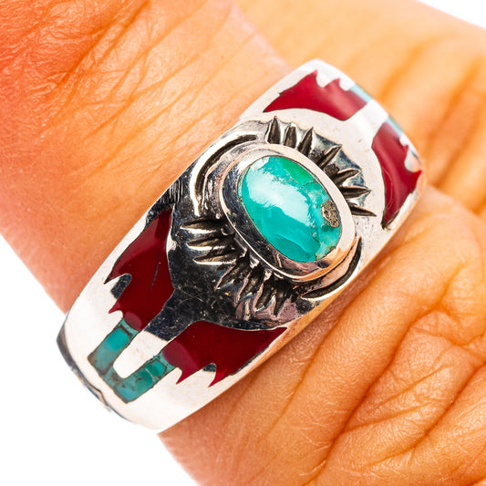 Sterling silver turquoise cabochon ring with sunburst bezel and tribal border