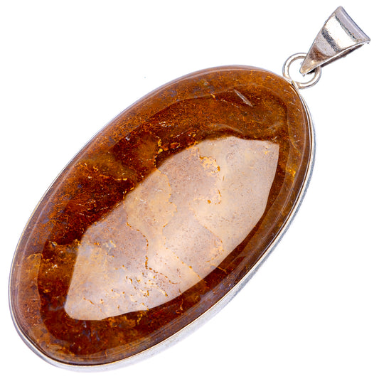 Silver-plated agate pendant with teardrop-oval brown stone and metal loop bail