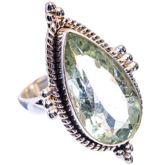 Large Faceted Green Amethyst Ring Size 9 (925 Sterling Silver) R140634