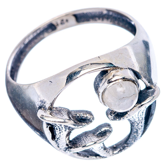 Size 6 .925 sterling silver mushroom ring with round moonstone cabochon on band