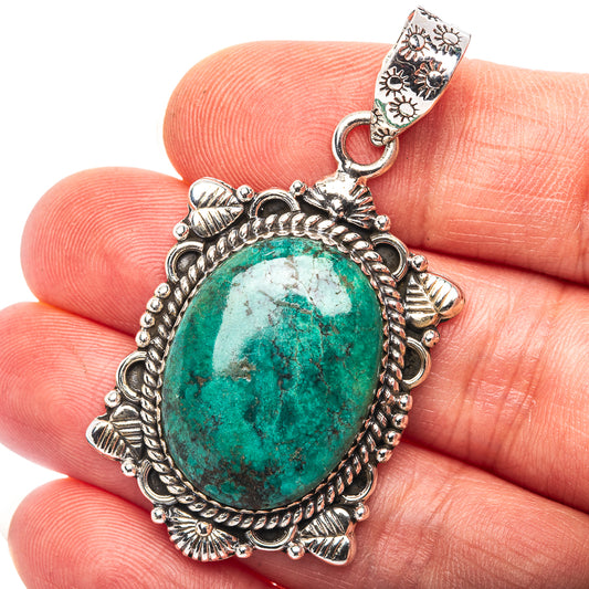 Exclusive Southwestern Style Hubei Turquoise Pendant 1 7/8" (.925 Sterling Silver)