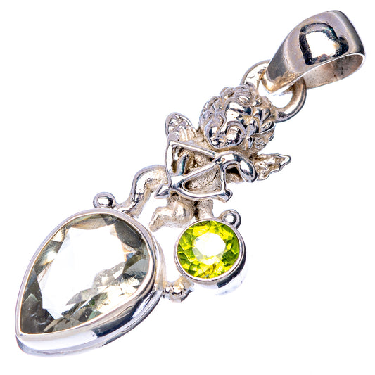 Faceted Green Amethyst, Peridot Angel Pendant 1 3/8" (925 Sterling Silver) P41039