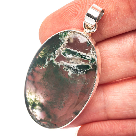 Green Moss Agate Pendant 2" (.925 Sterling Silver)