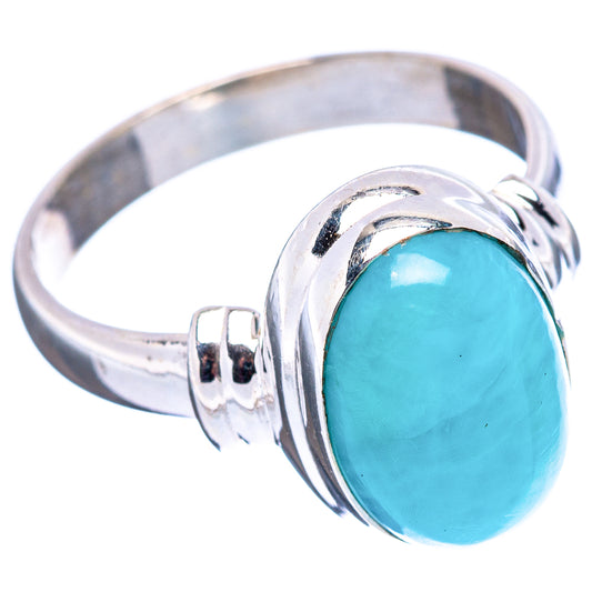 Larimar ring, size 8, oval turquoise stone with silver band and bezel setting
