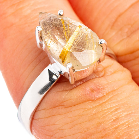 Rutilated quartz ring in .925 sterling silver with teardrop stone in four prongs